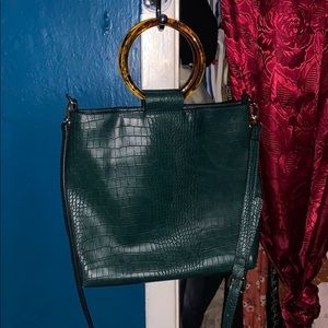 Green Faux Crocodile Skin Bag